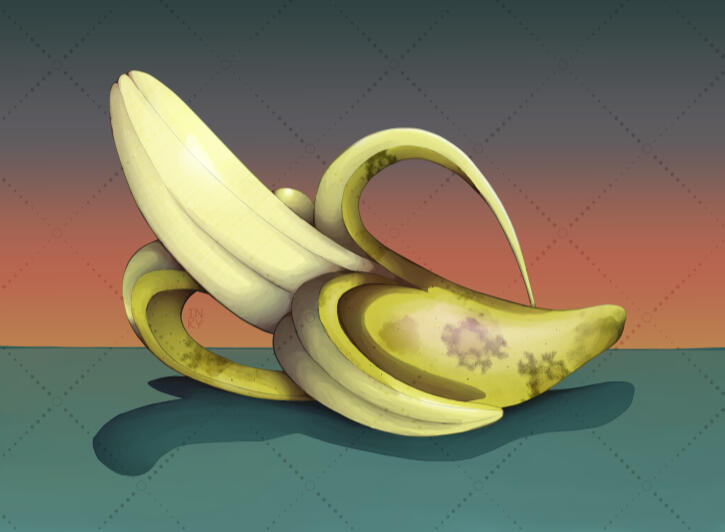 Big Banana Digital illustration of a peeled banana against a green gradient background.